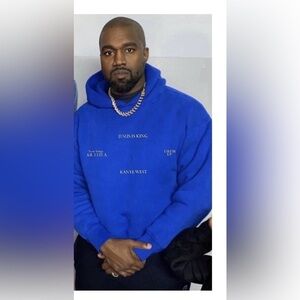 Kanye West Real Soul blue Jesus is King  Hoodie with Yellow Text sweatshirt XXL